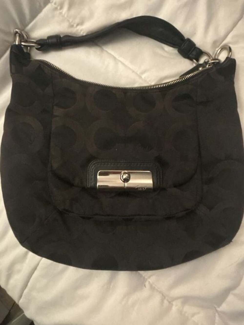 Vintage Coach Kristin Op Art Signature Sateen Hobo Bag Black